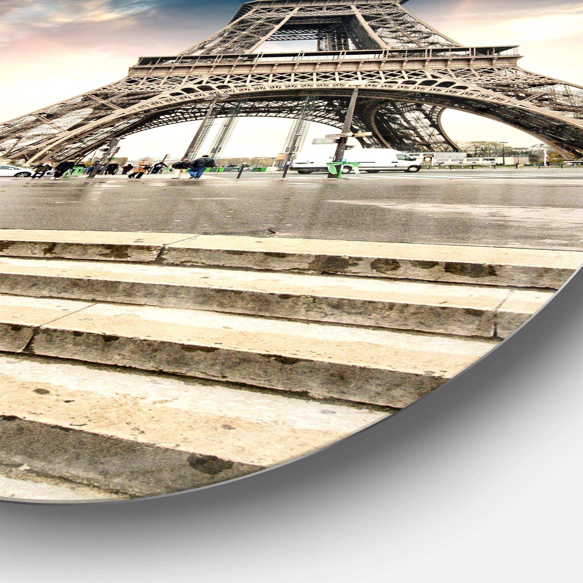 Paris Eiffel Towerwith Stairs - Architecture Round Metal Wall Art