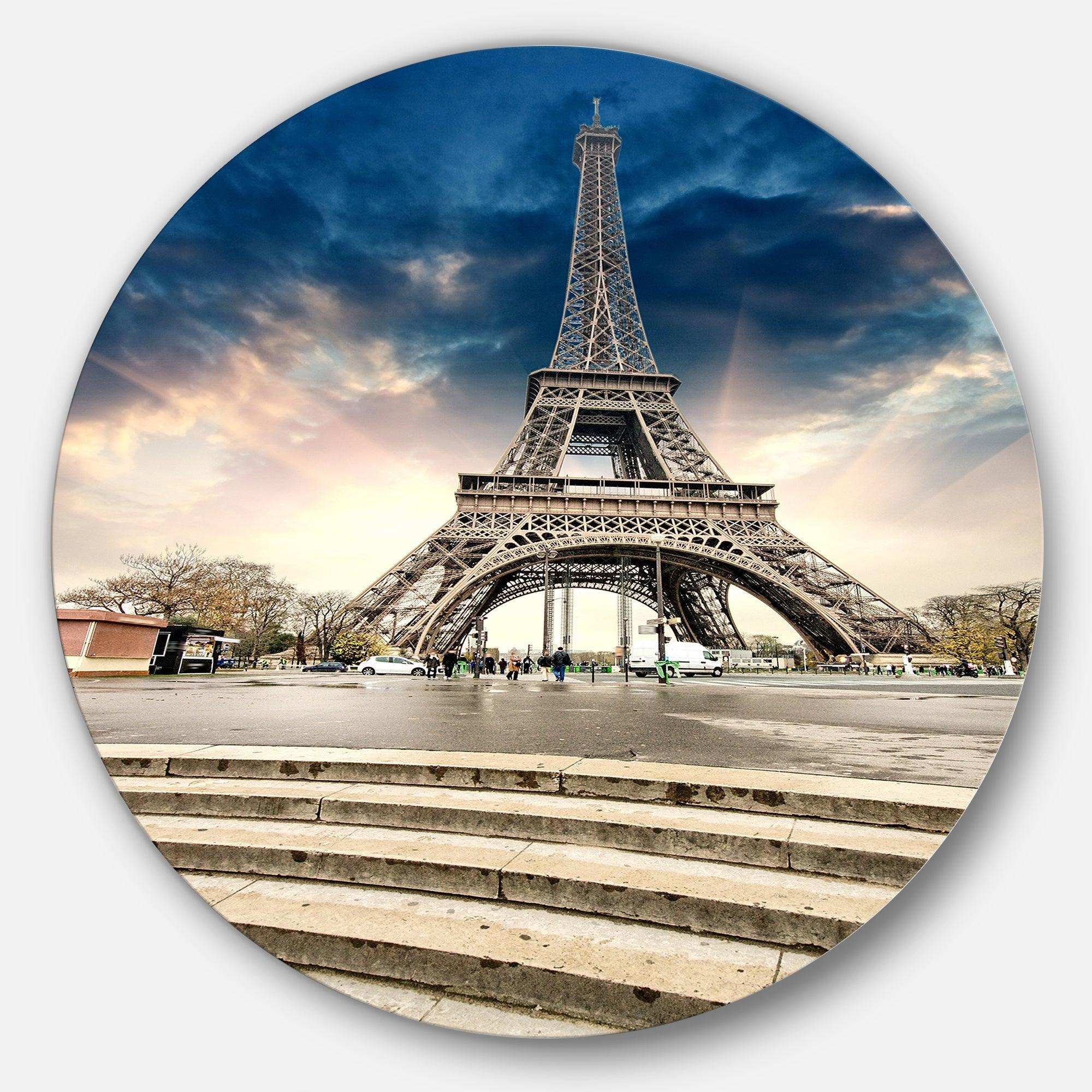 Paris Eiffel Towerwith Stairs - Architecture Round Metal Wall Art