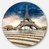 Paris Eiffel Towerwith Stairs - Architecture Round Metal Wall Art