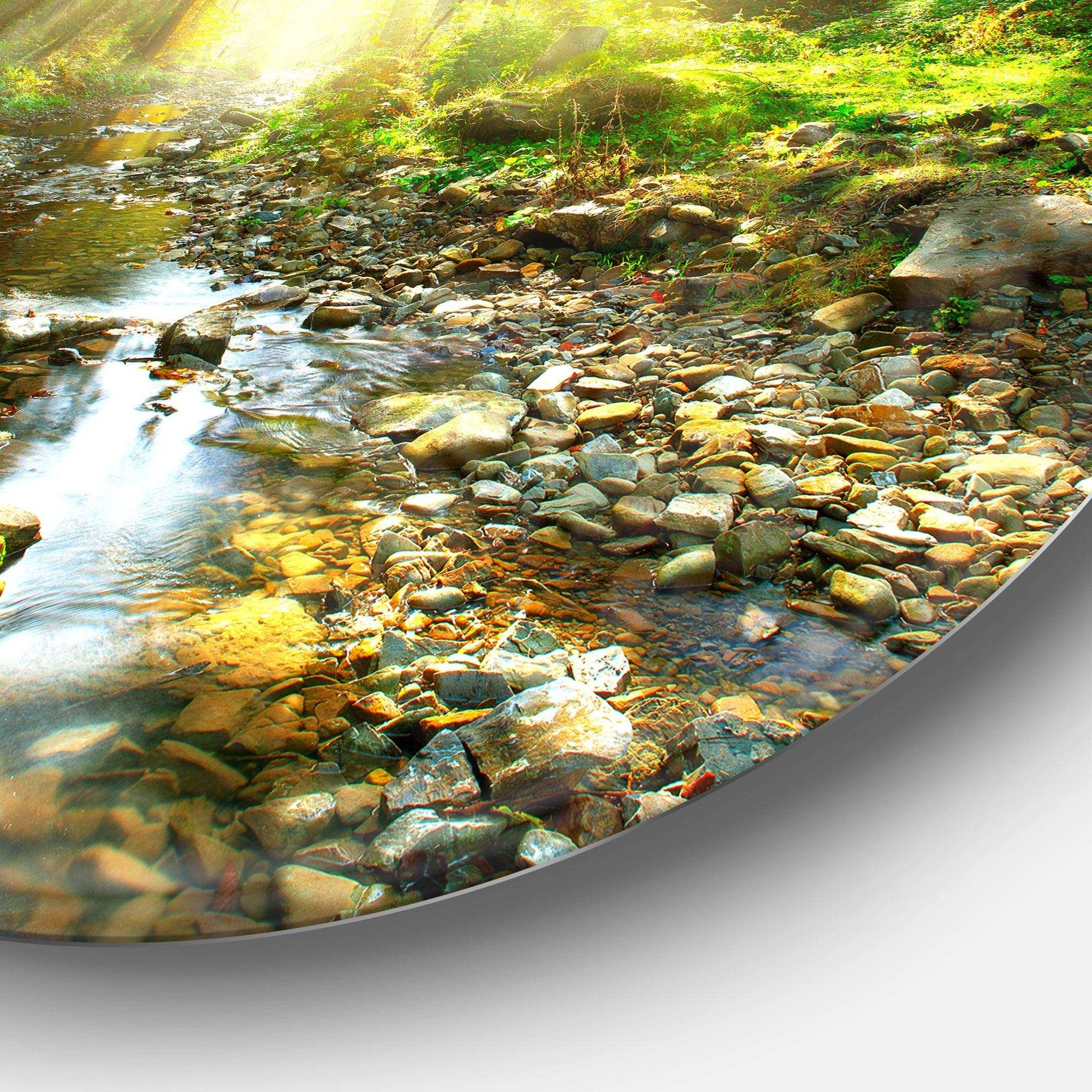 Mountain Stream in Forest - Landscape Photography Round Metal Wall Art