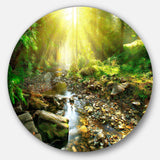 Mountain Stream in Forest - Landscape Photography Round Metal Wall Art