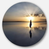 Man Alone in Summer - Coastal Round Metal Wall Art