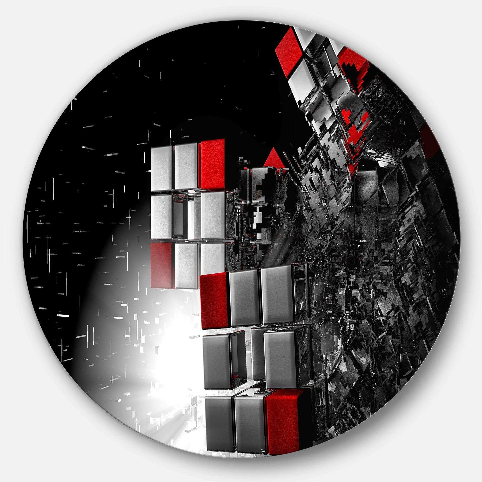 Fractal Red White Cubes - Abstract Circle Metal Wall Decor