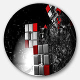Fractal Red White Cubes - Abstract Circle Metal Wall Decor