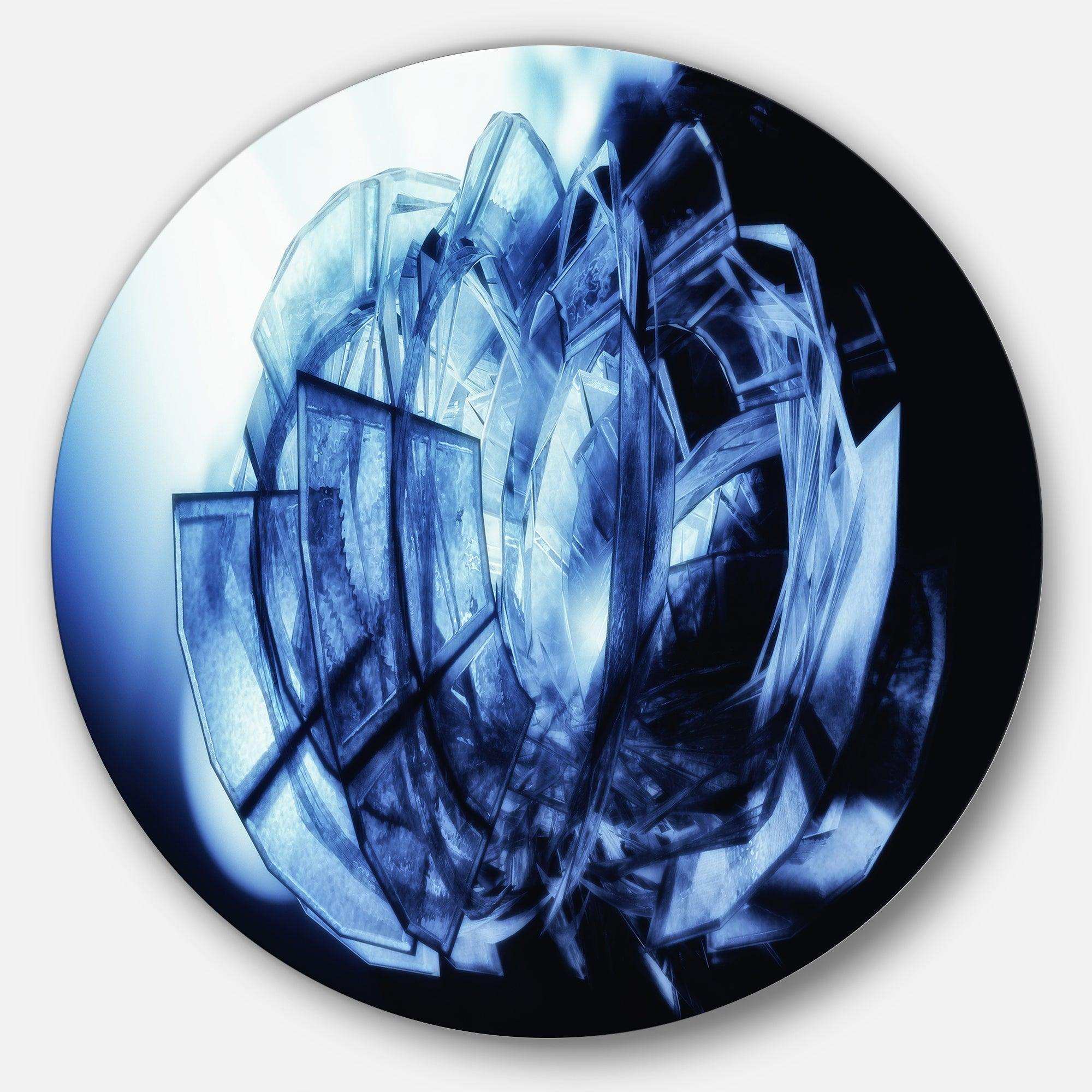Fractal Blue Glass Pattern - Abstract Metal Circle Wall Art