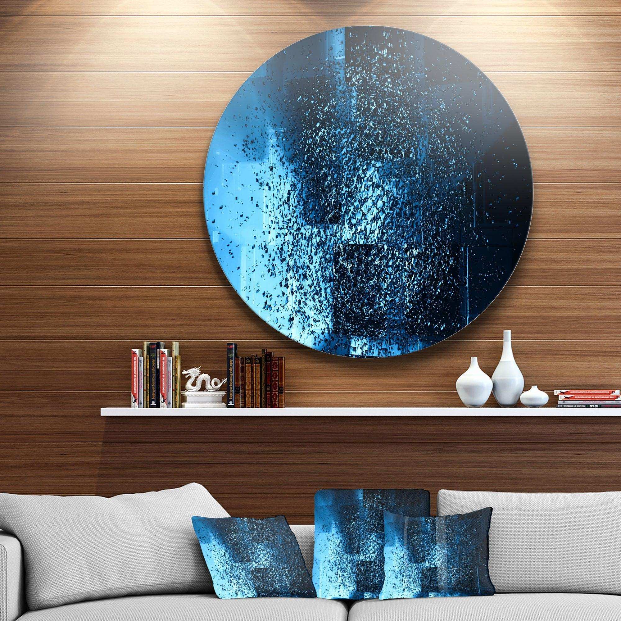 Fractal Blue Paint Splash - Abstract Round Metal Wall Art