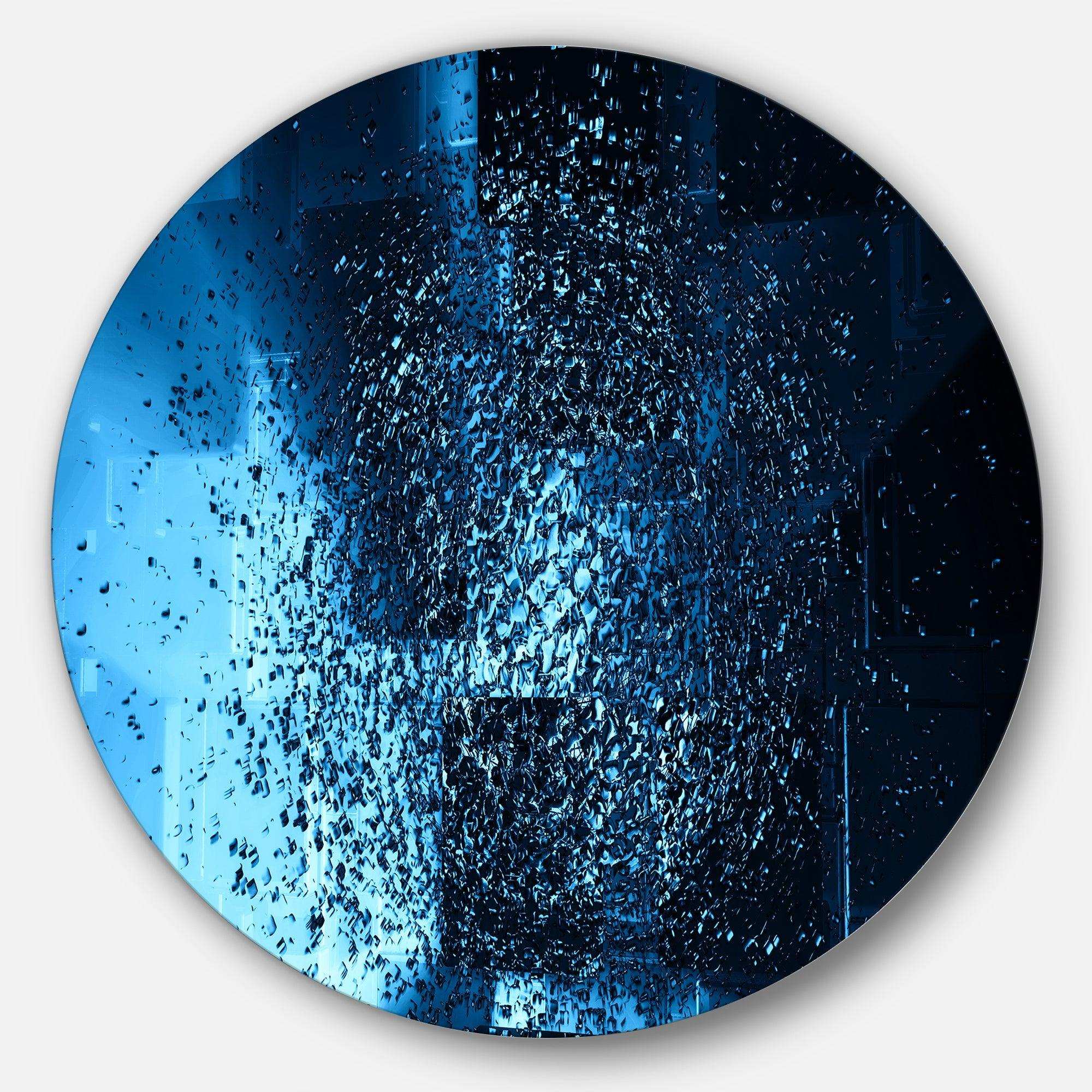 Fractal Blue Paint Splash - Abstract Round Metal Wall Art