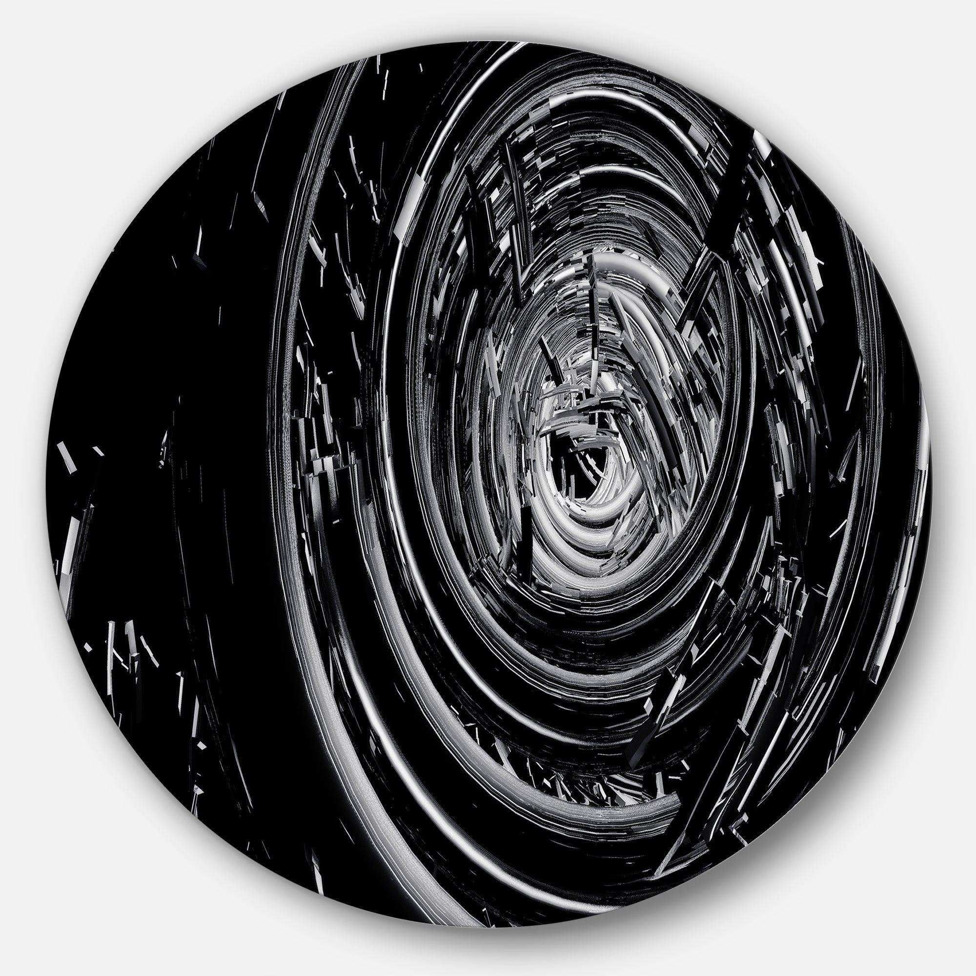 Fractal 3D Black Whirlwind - Abstract Round Metal Wall Art