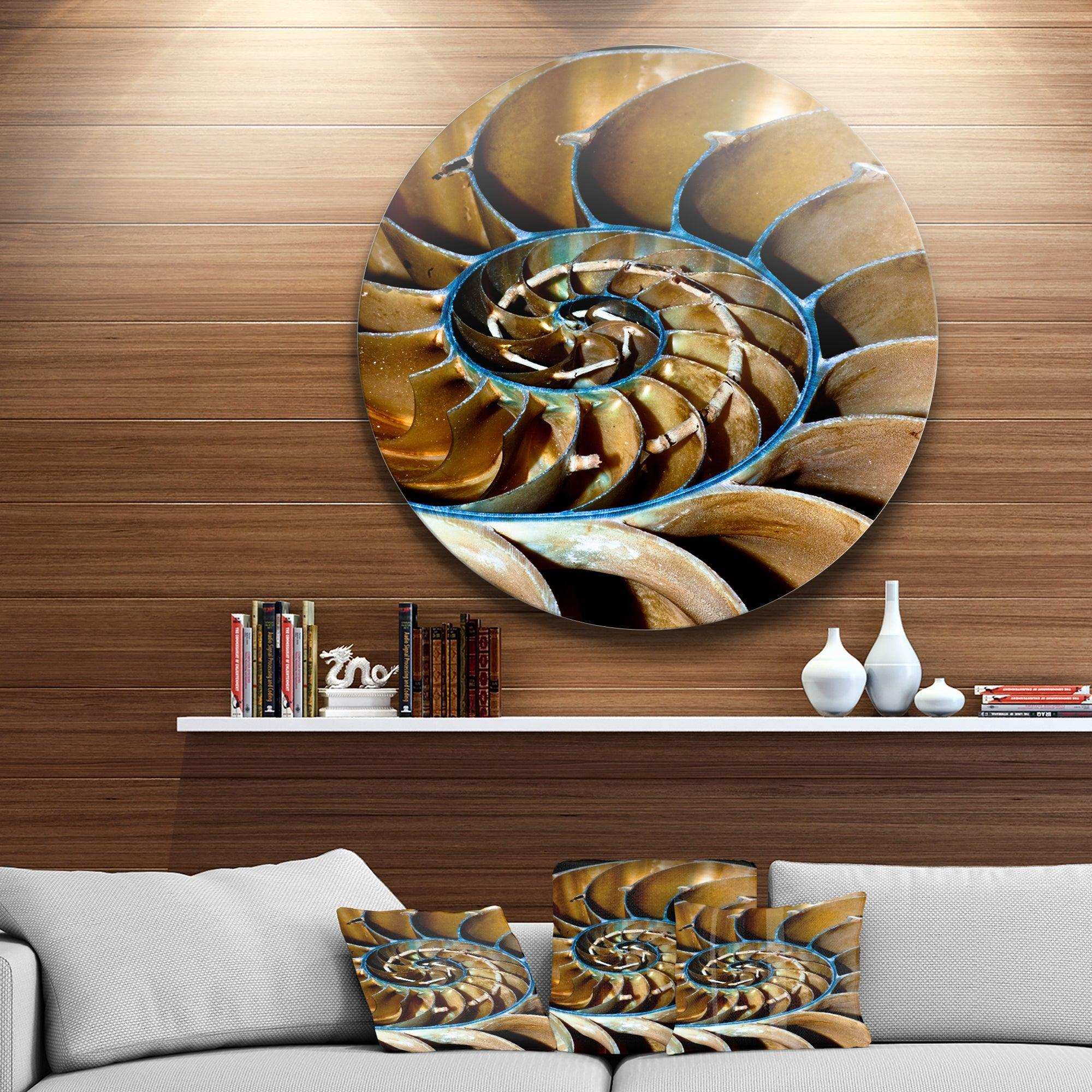 Brown Large Nautilus Shell - Abstract Circle Metal Wall Decor