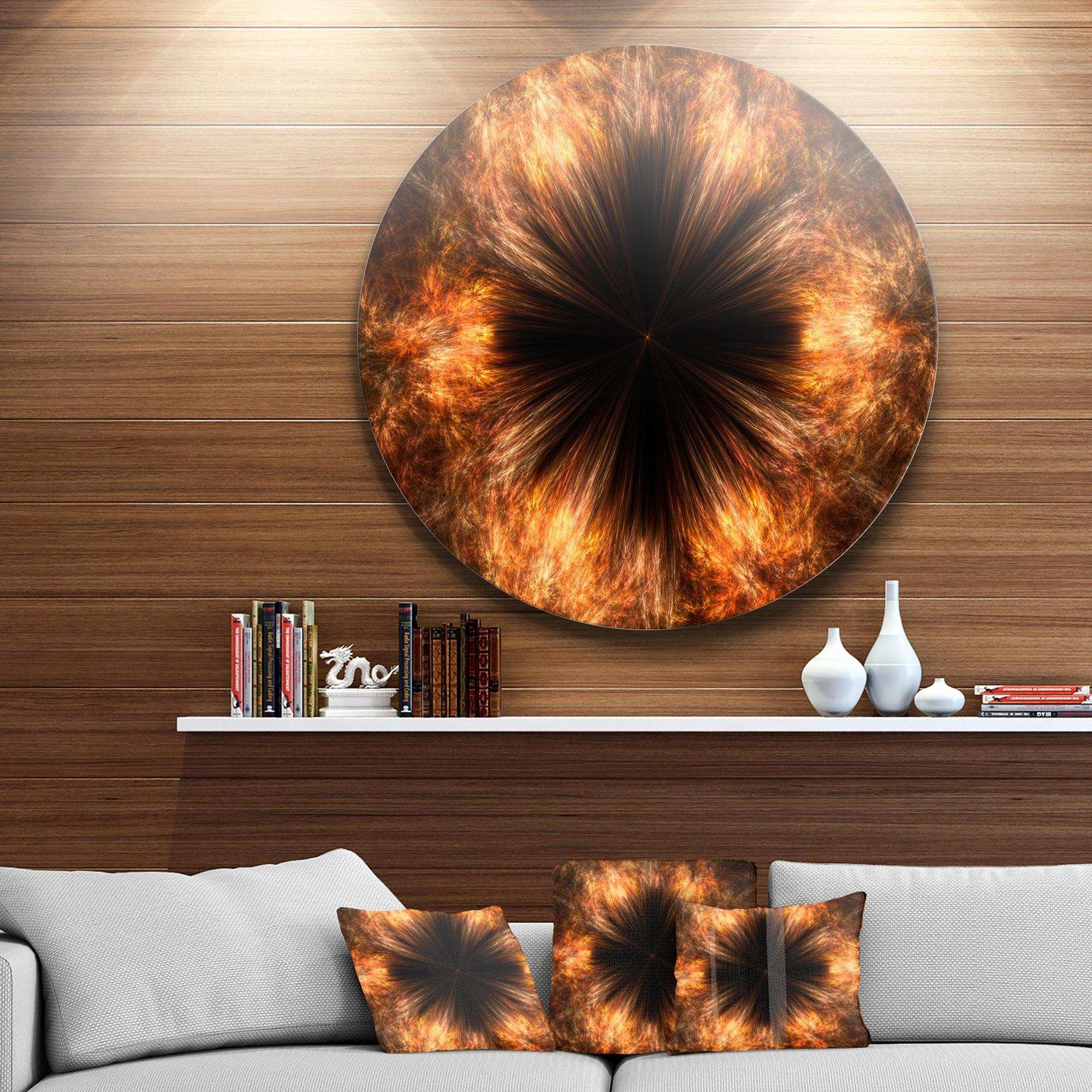 Fractal Black Brown Flower - Floral Metal Circle Wall Art