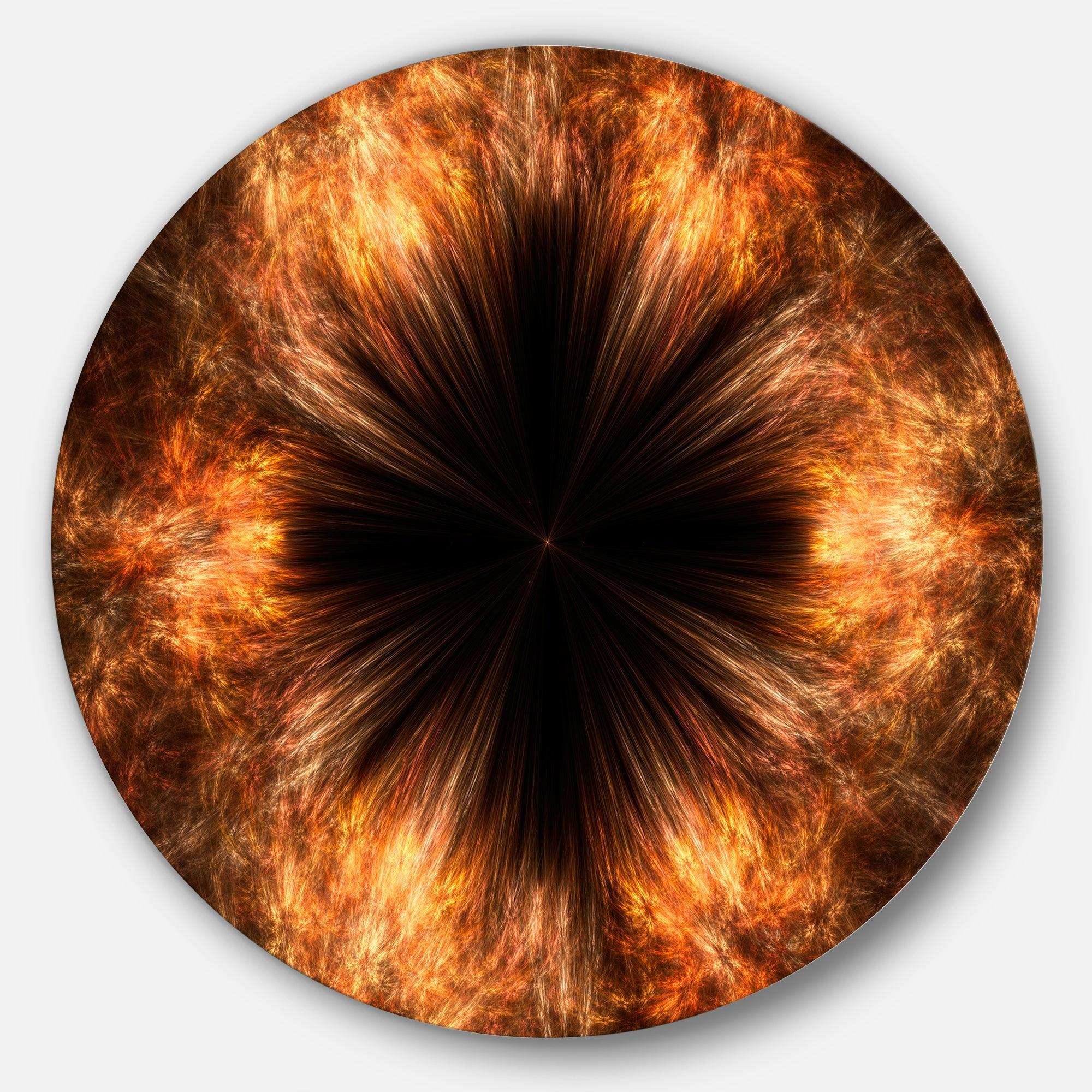 Fractal Black Brown Flower - Floral Metal Circle Wall Art