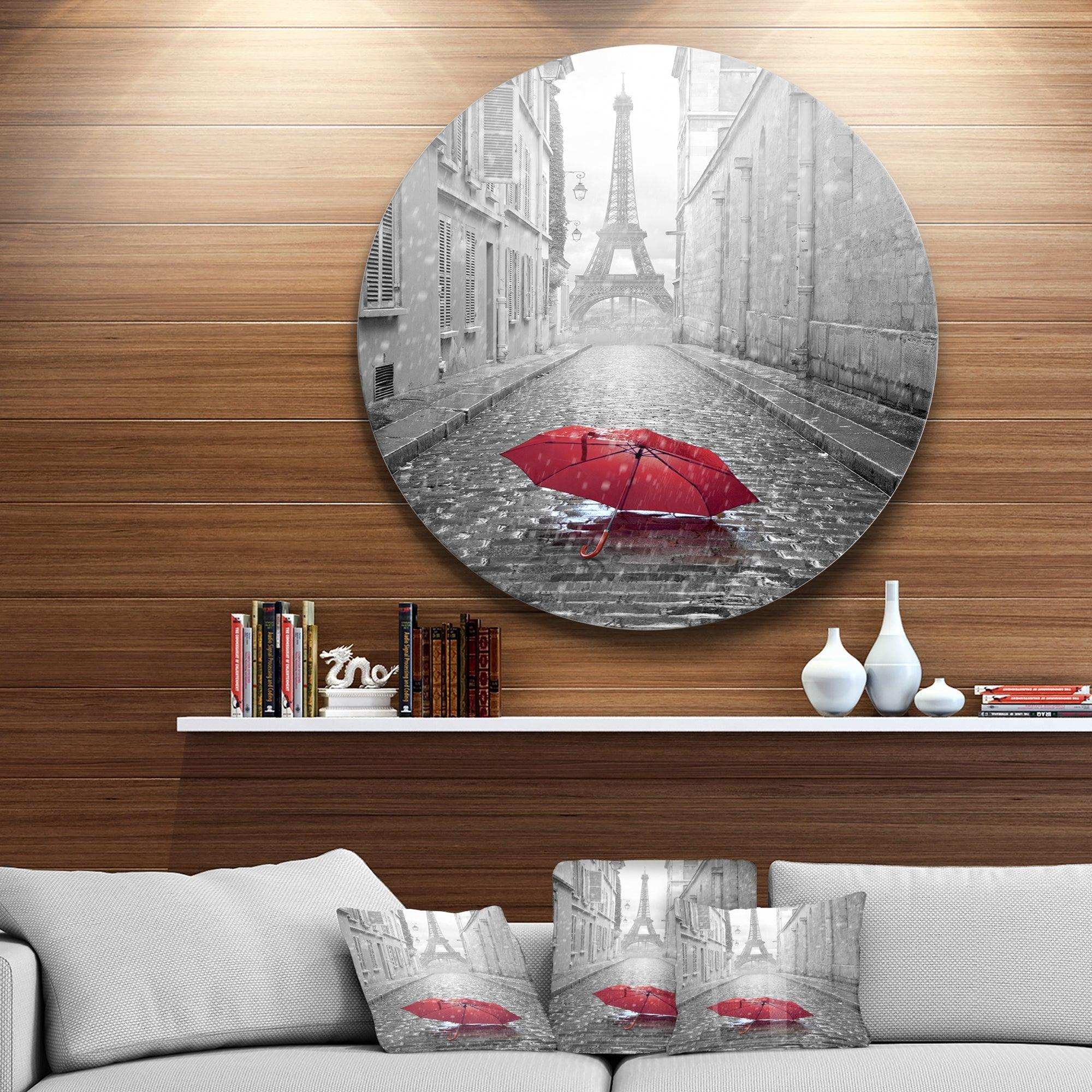 Eiffel View from Paris Street - Architecture Metal Circle Wall Art