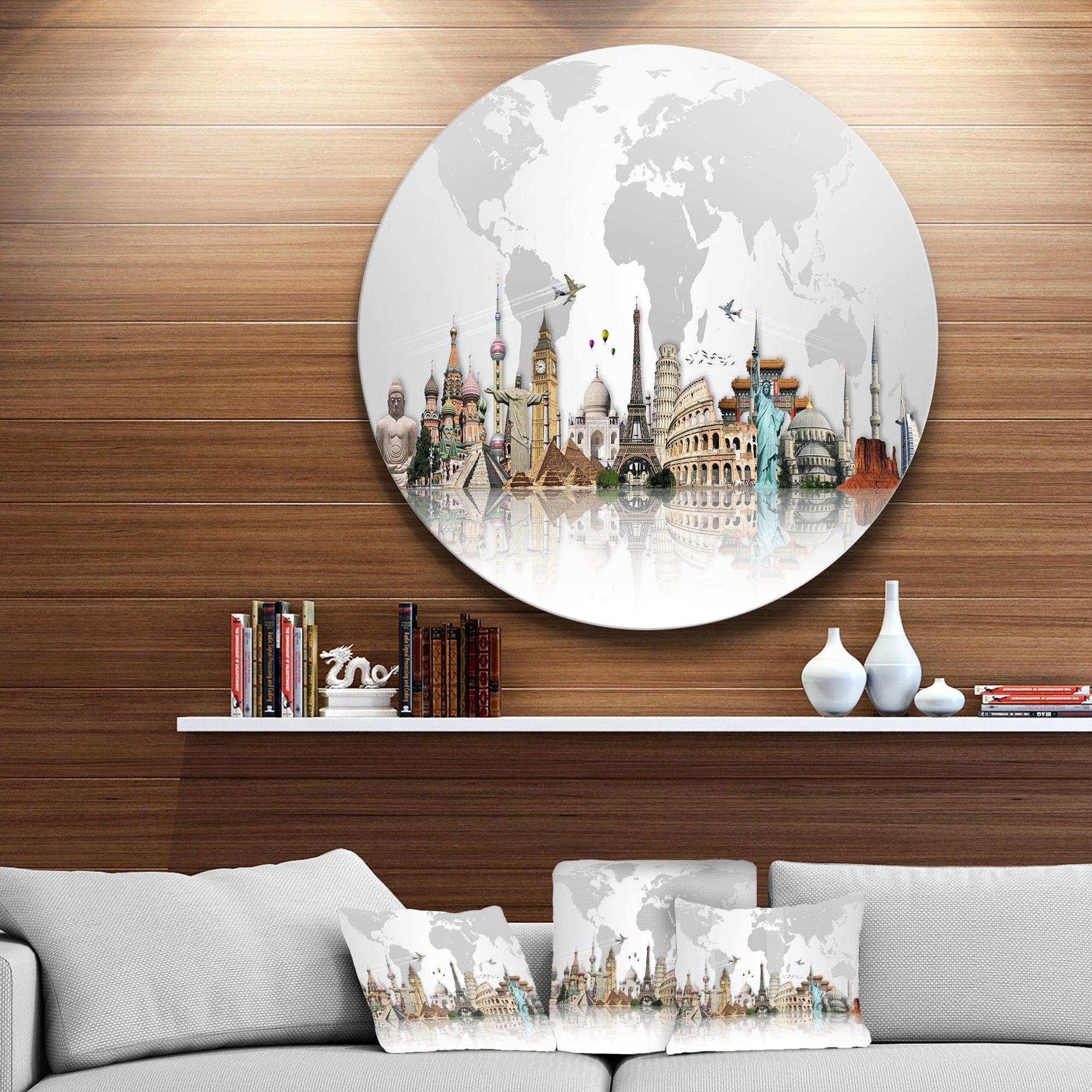Famous Monuments Across World - Architecture Large Metal Circle Wall Art