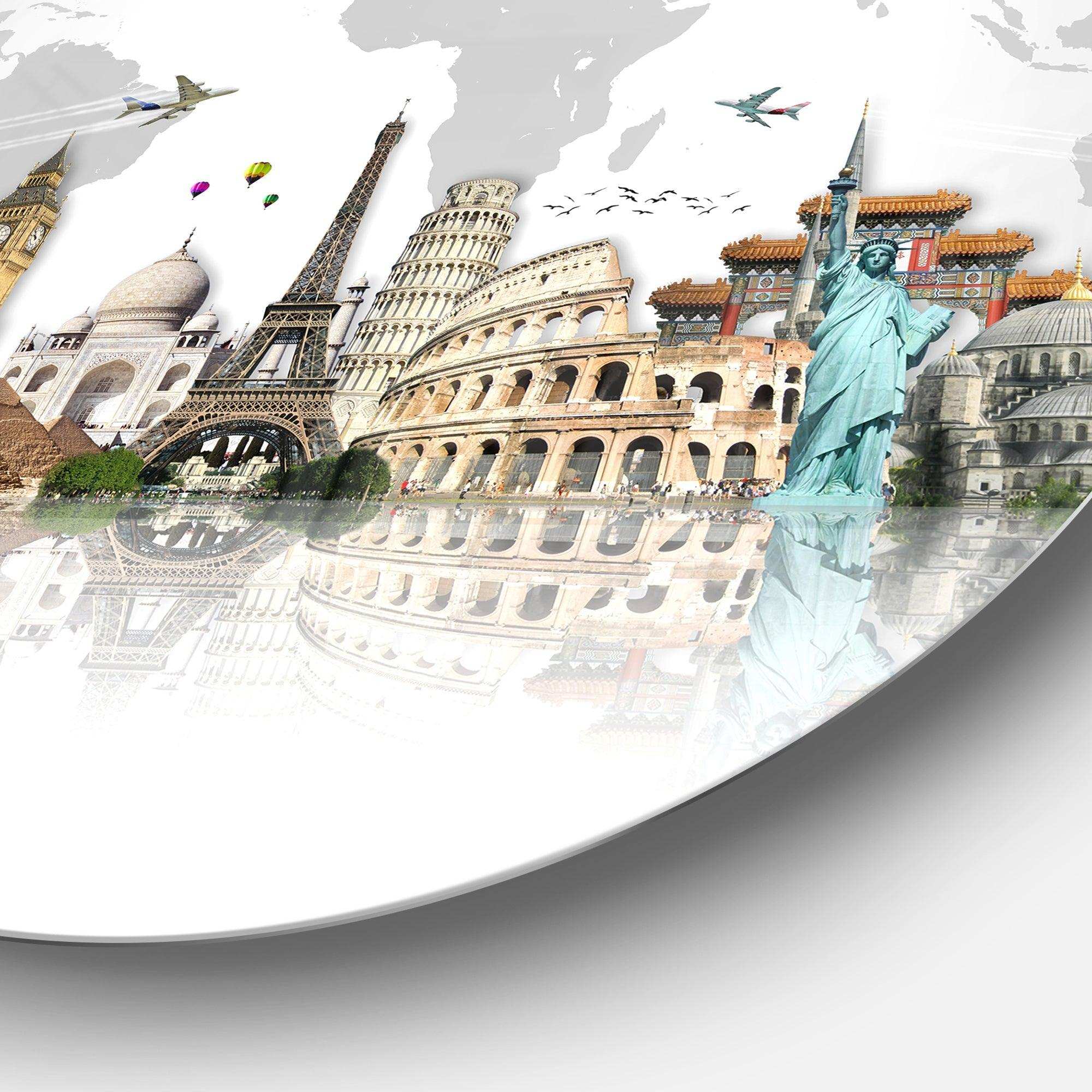 Famous Monuments Across World - Architecture Large Metal Circle Wall Art