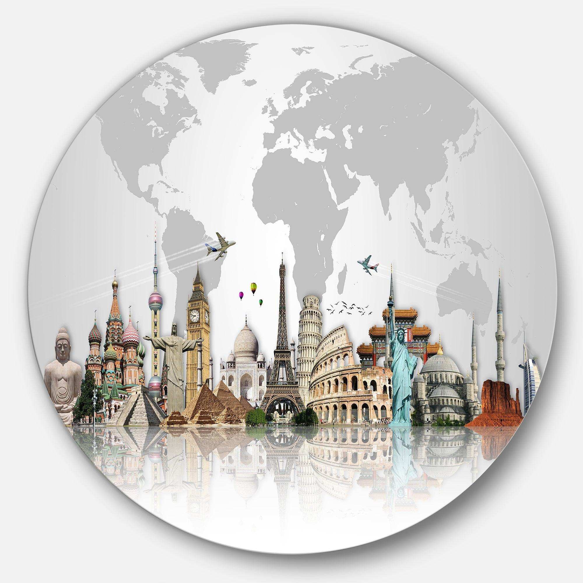 Famous Monuments Across World - Architecture Large Metal Circle Wall Art
