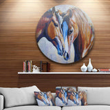 Brown Amorous Horses - Animal Round Metal Wall Art