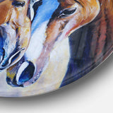 Brown Amorous Horses - Animal Round Metal Wall Art