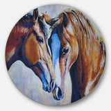Brown Amorous Horses - Animal Round Metal Wall Art