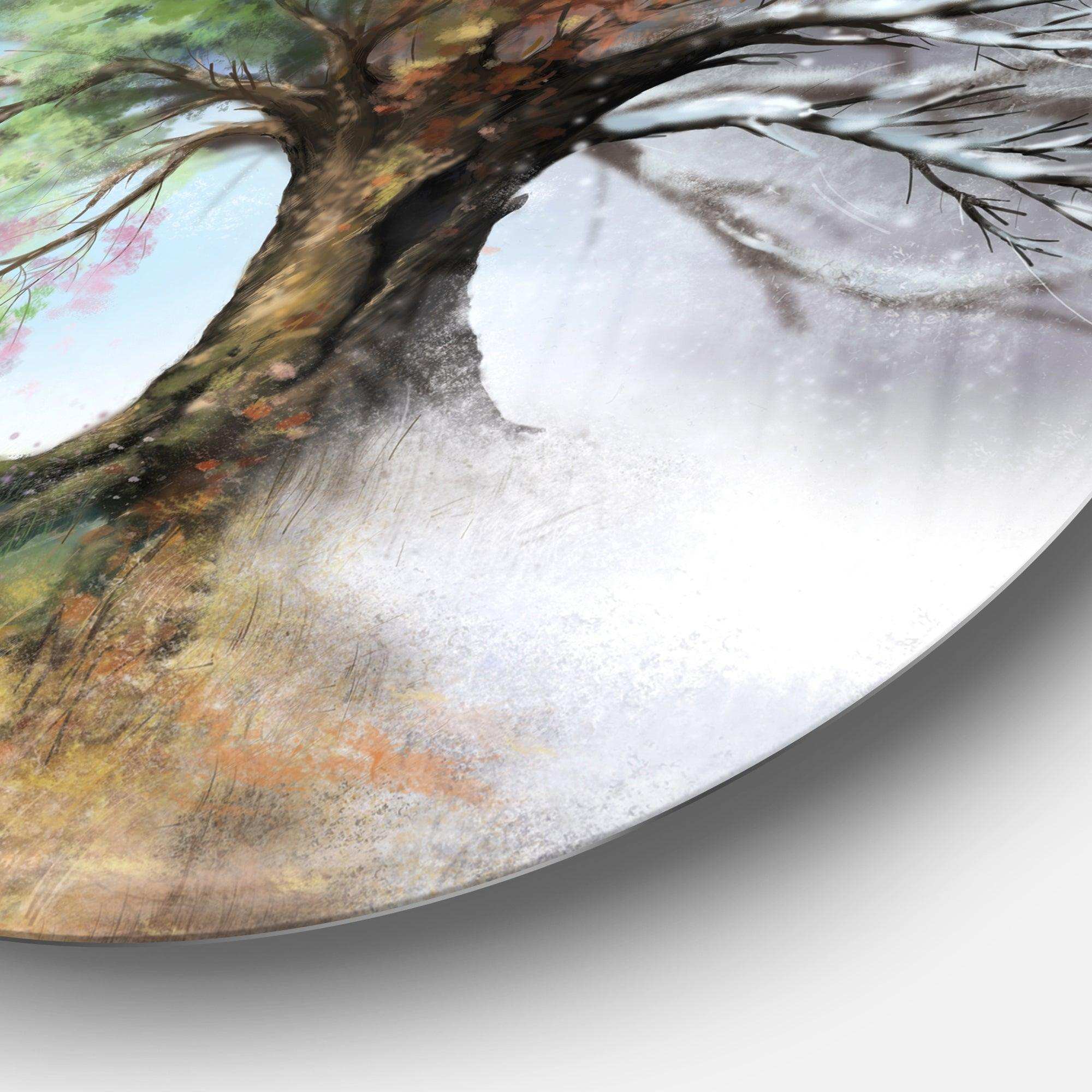 Tree with Four Seasons - Landscape Oversized Circle Metal Wall Art