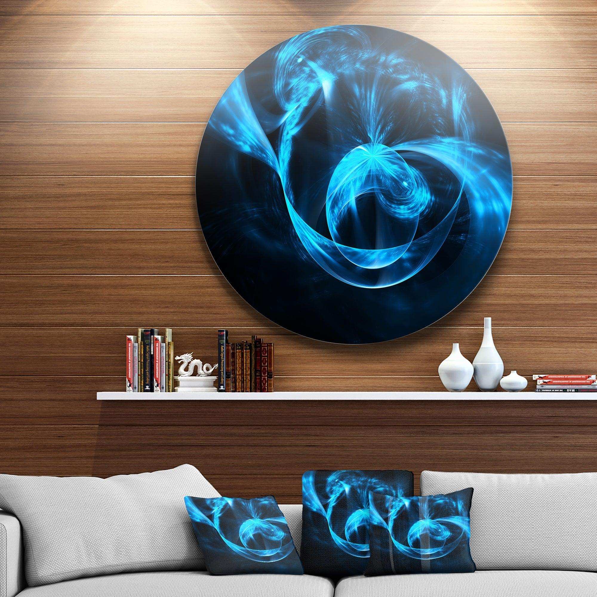 Fractal 3D Circled Blue Waves - Abstract Circle Metal Wall Decor