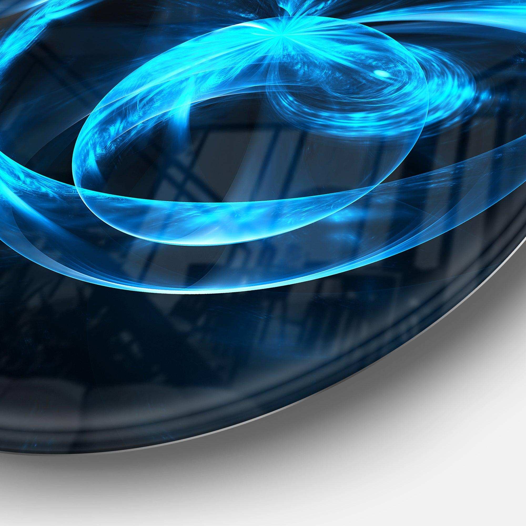 Fractal 3D Circled Blue Waves - Abstract Circle Metal Wall Decor