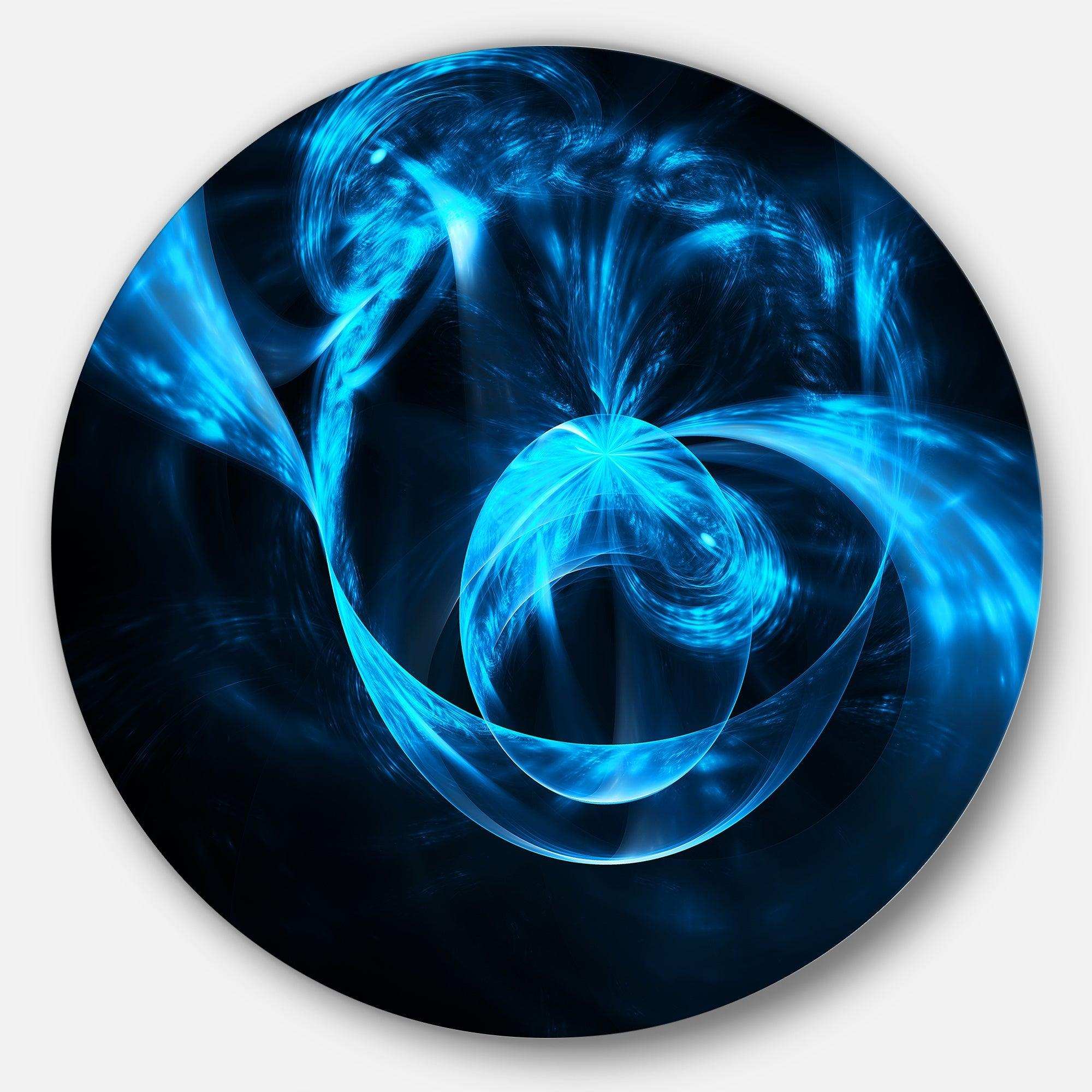 Fractal 3D Circled Blue Waves - Abstract Circle Metal Wall Decor
