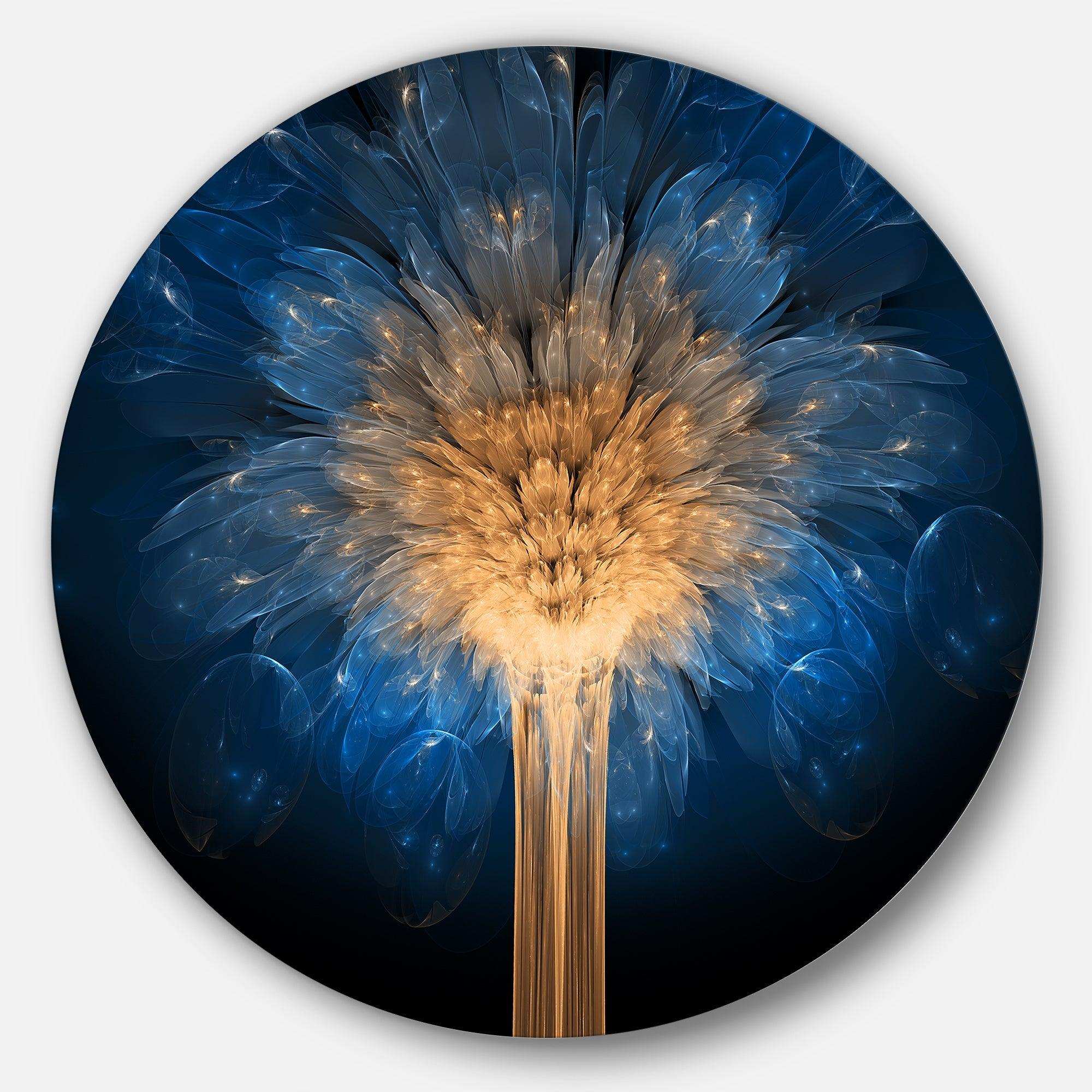 Fractal Blue Dragon Flower - Abstract Metal Circle Wall Art