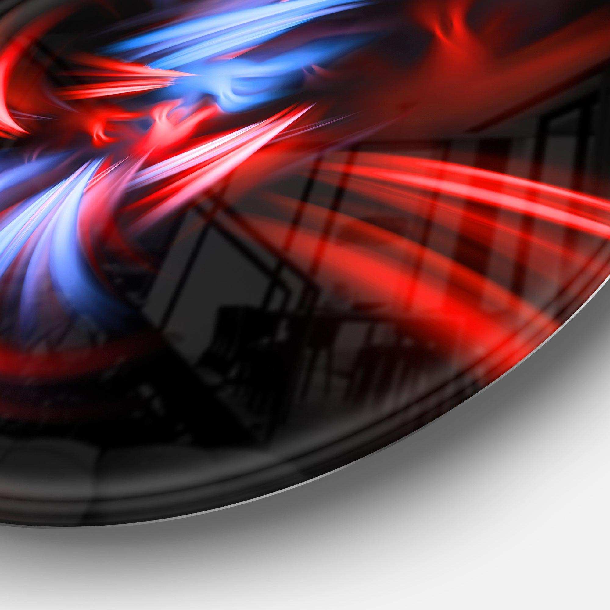 Fractal Red Connected Stripes - Abstract Metal Circle Wall Art