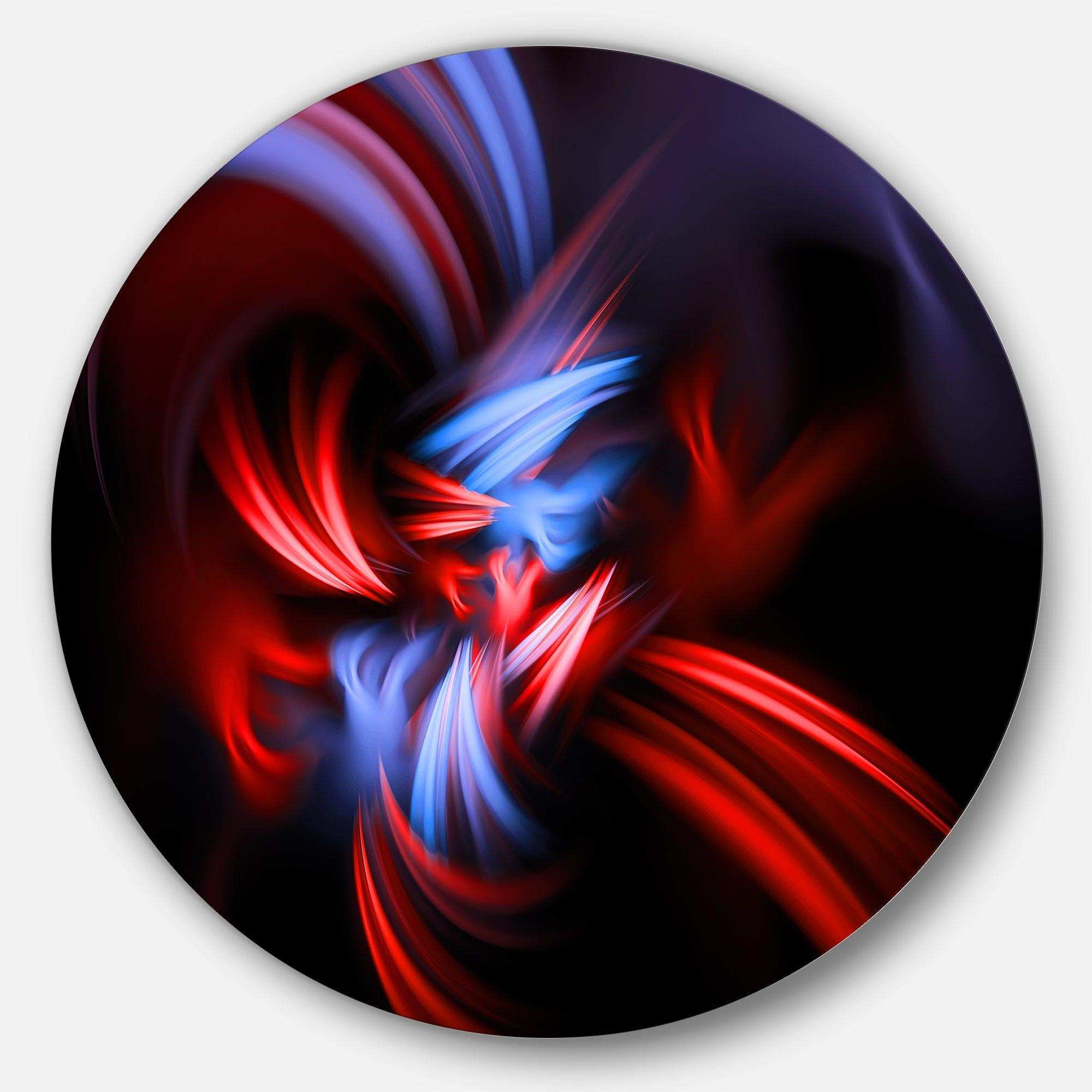 Fractal Red Connected Stripes - Abstract Metal Circle Wall Art