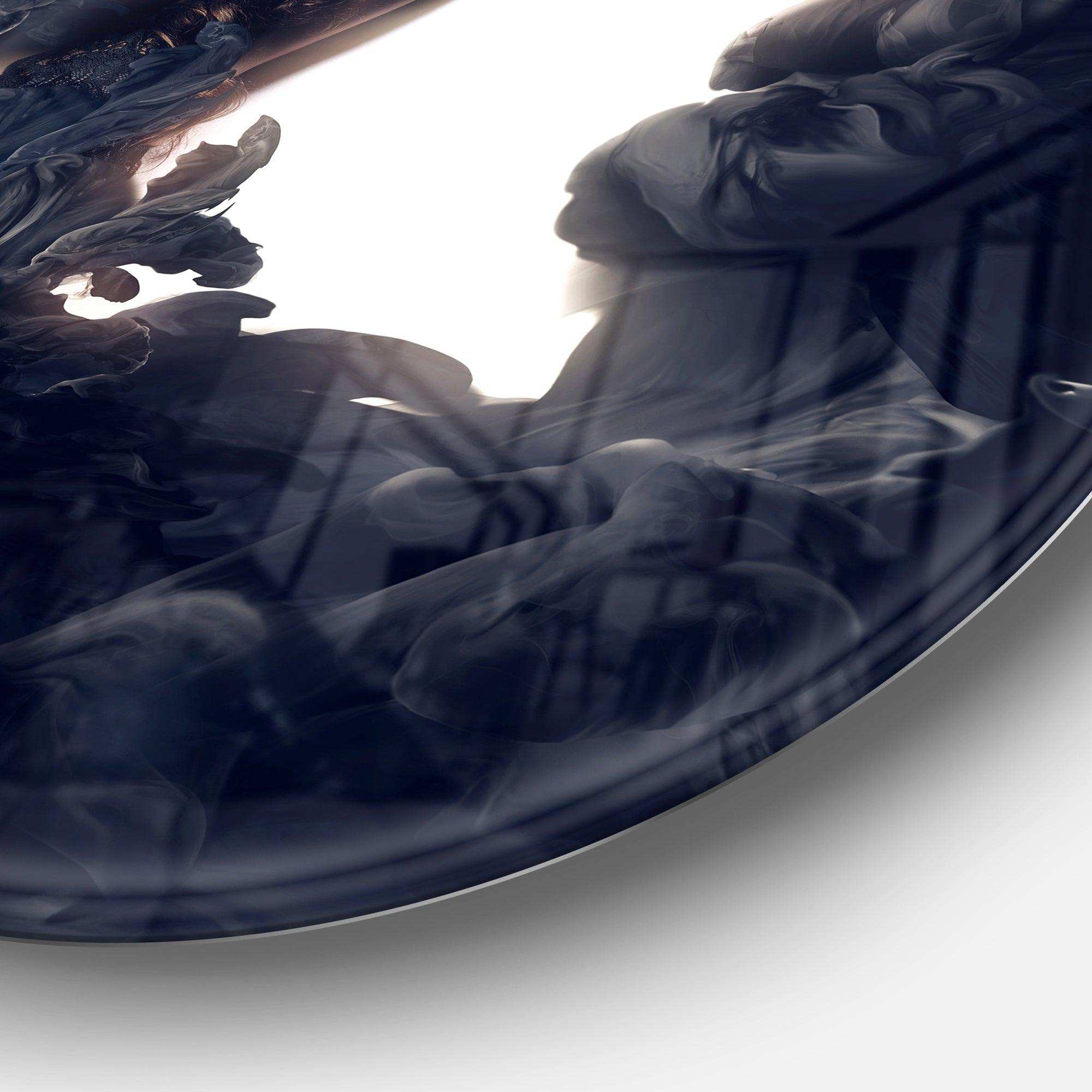Fashion Woman in Black Smoke - Romantic Metal Circle Wall Art