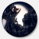 Fashion Woman in Black Smoke - Romantic Metal Circle Wall Art