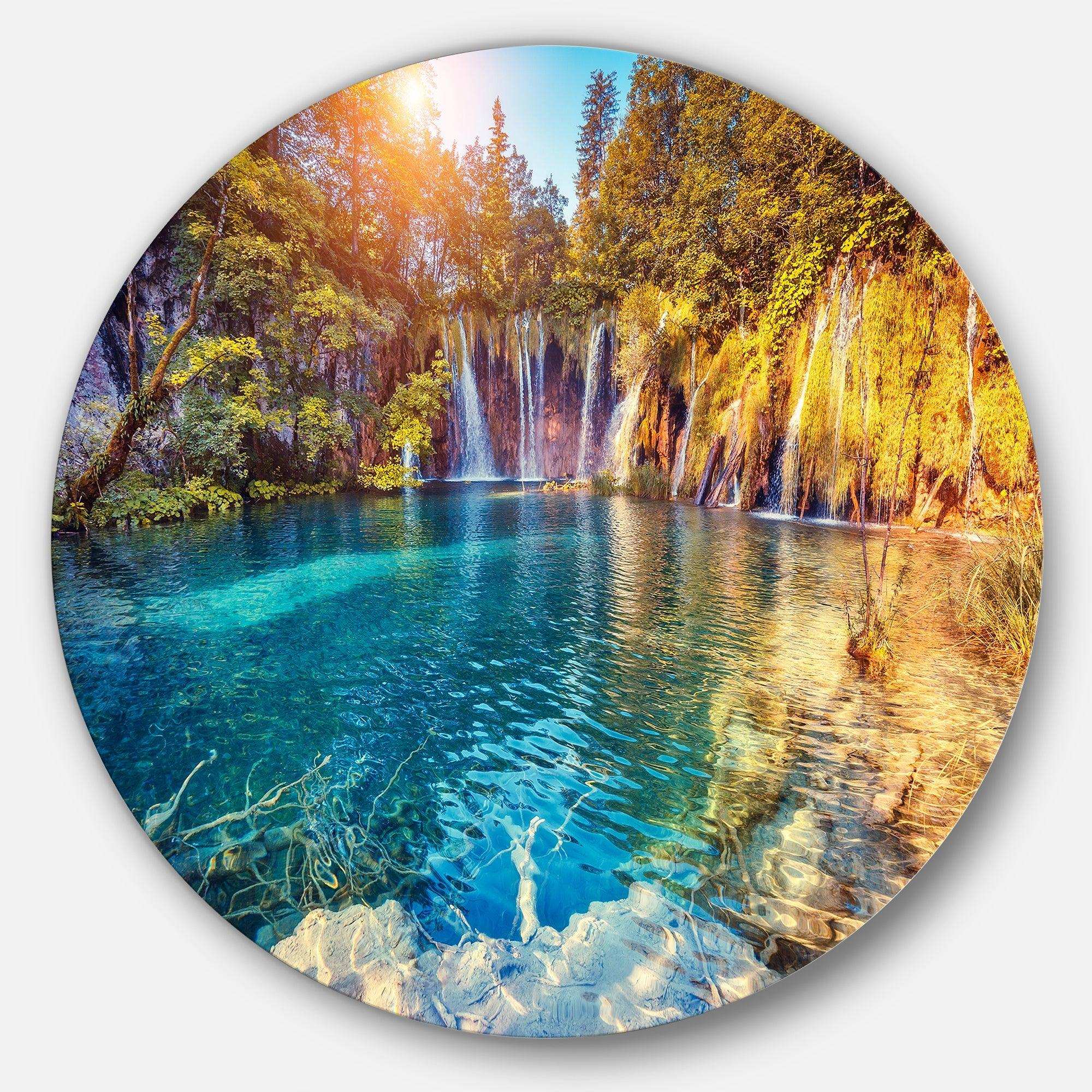 Turquoise Water and Sunny Beams - Landscape Photography Oversized Circle Metal Wall Art