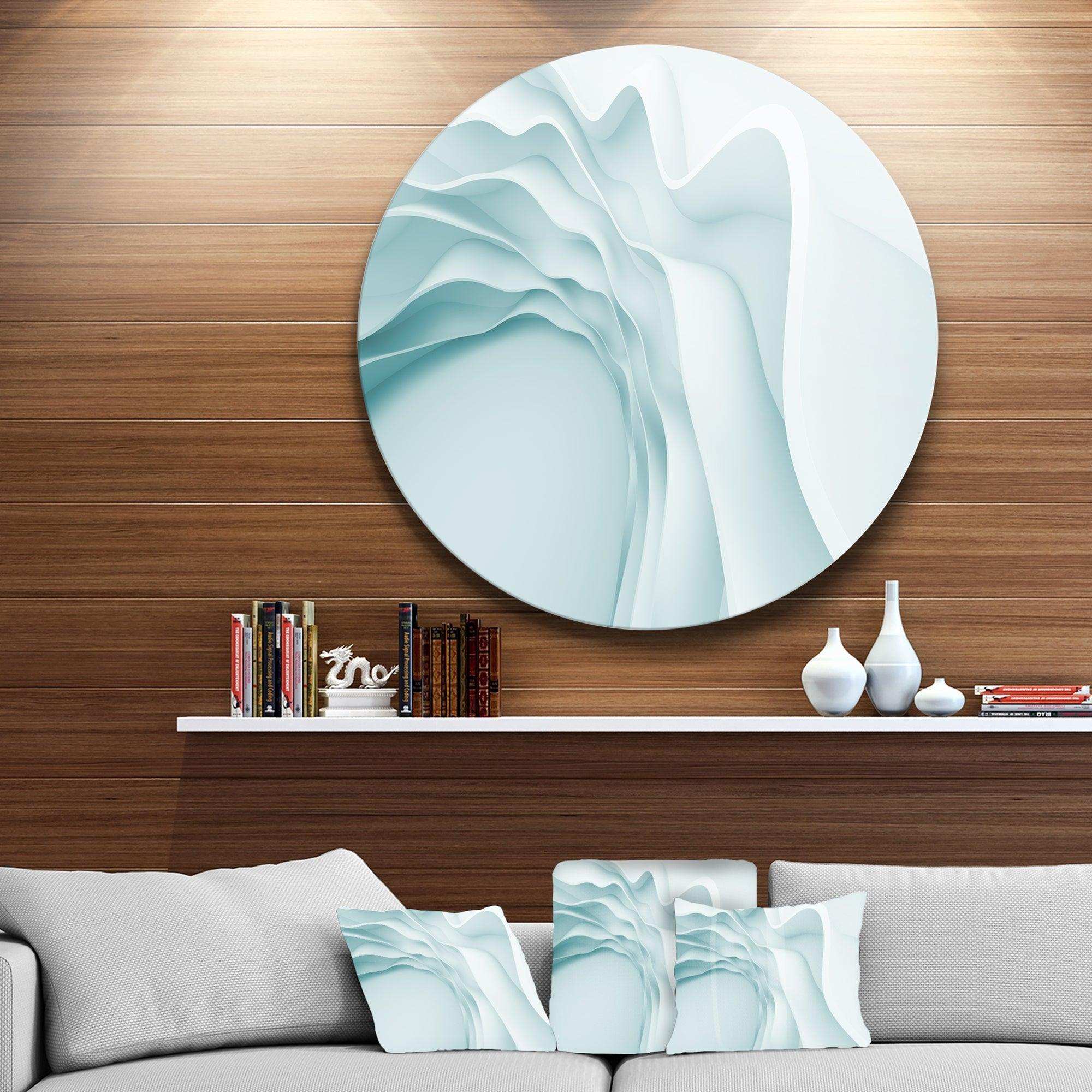 Fractal Large Blue 3D Waves - Abstract Metal Circle Wall Art