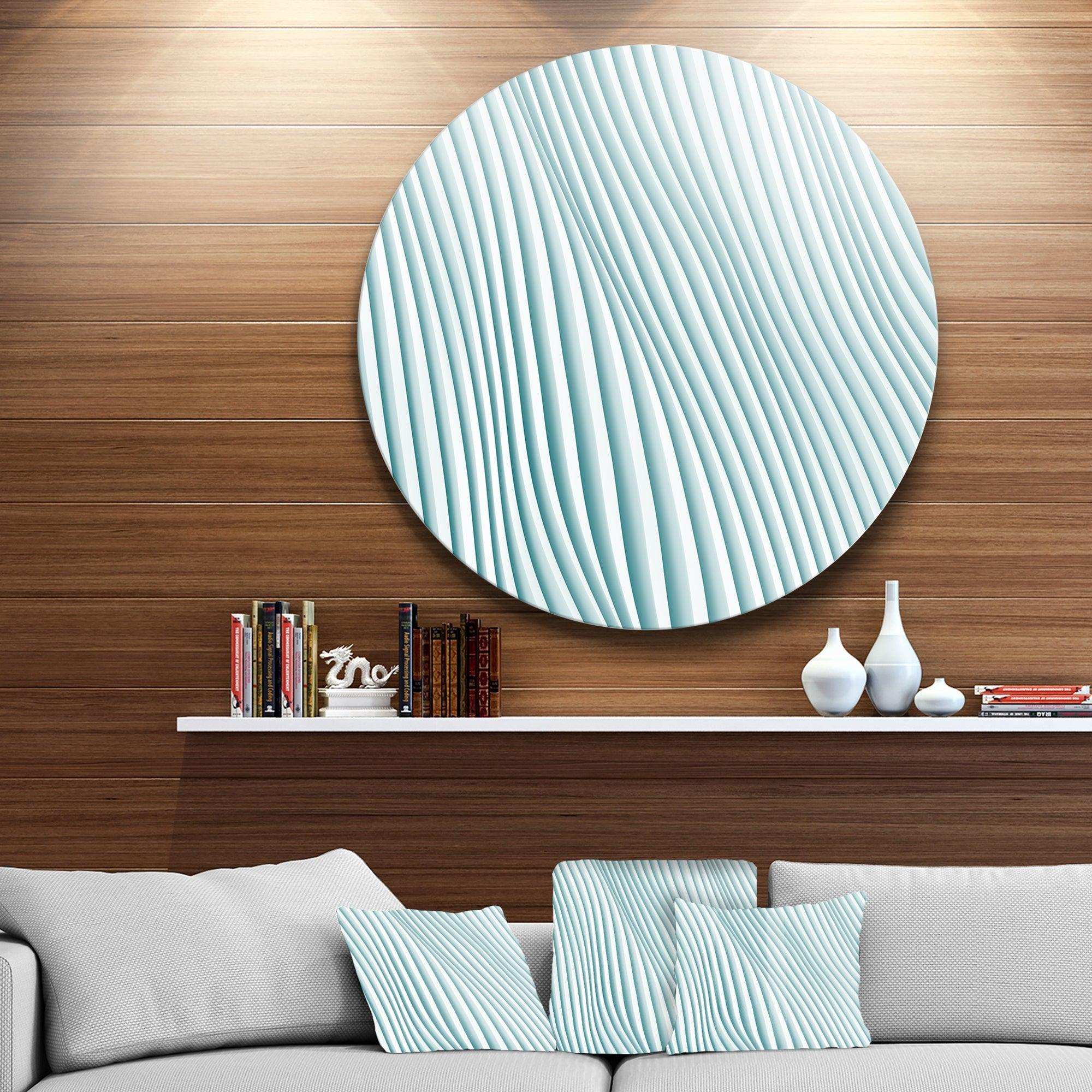 Fractal Small Blue 3D Waves - Abstract Round Metal Wall Art