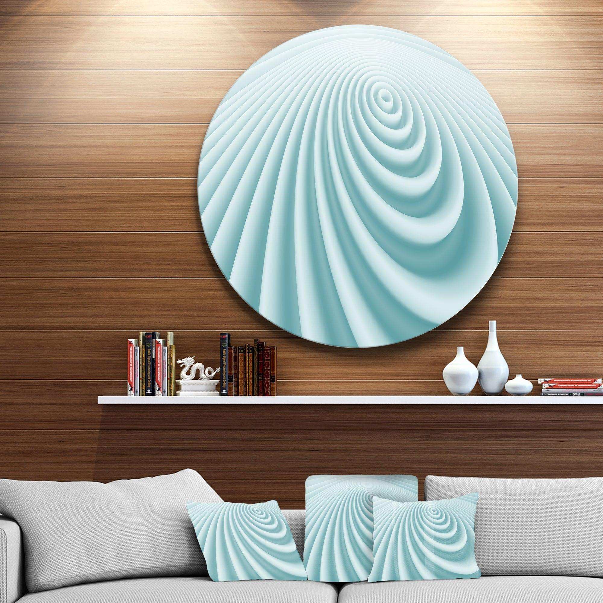 Fractal Rounded Blue 3D Waves - Abstract Circle Metal Wall Decor