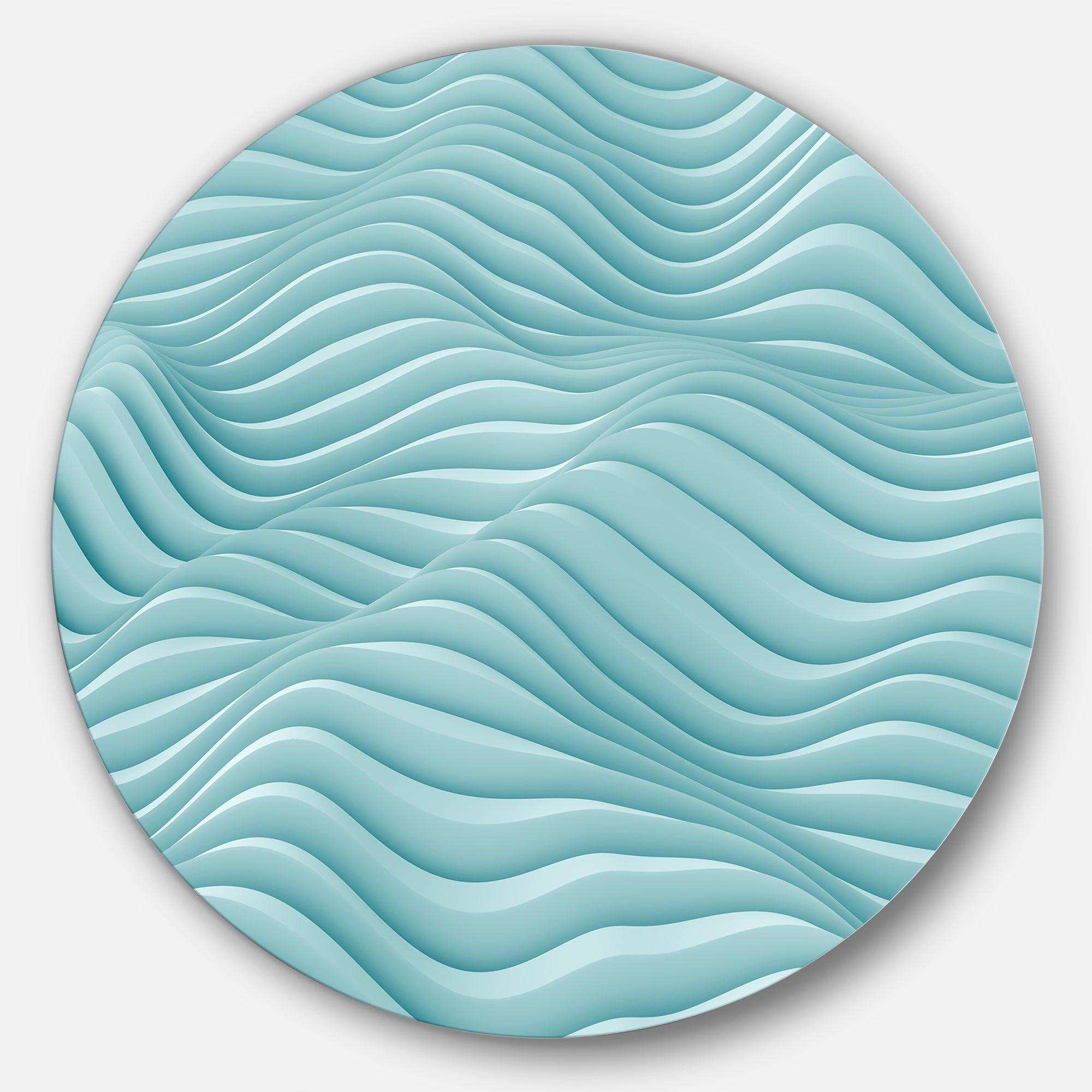Fractal Rippled Blue 3D Waves - Abstract Circle Metal Wall Decor