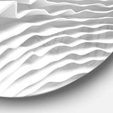Fractal Curved White 3D Waves - Abstract Round Metal Wall Art