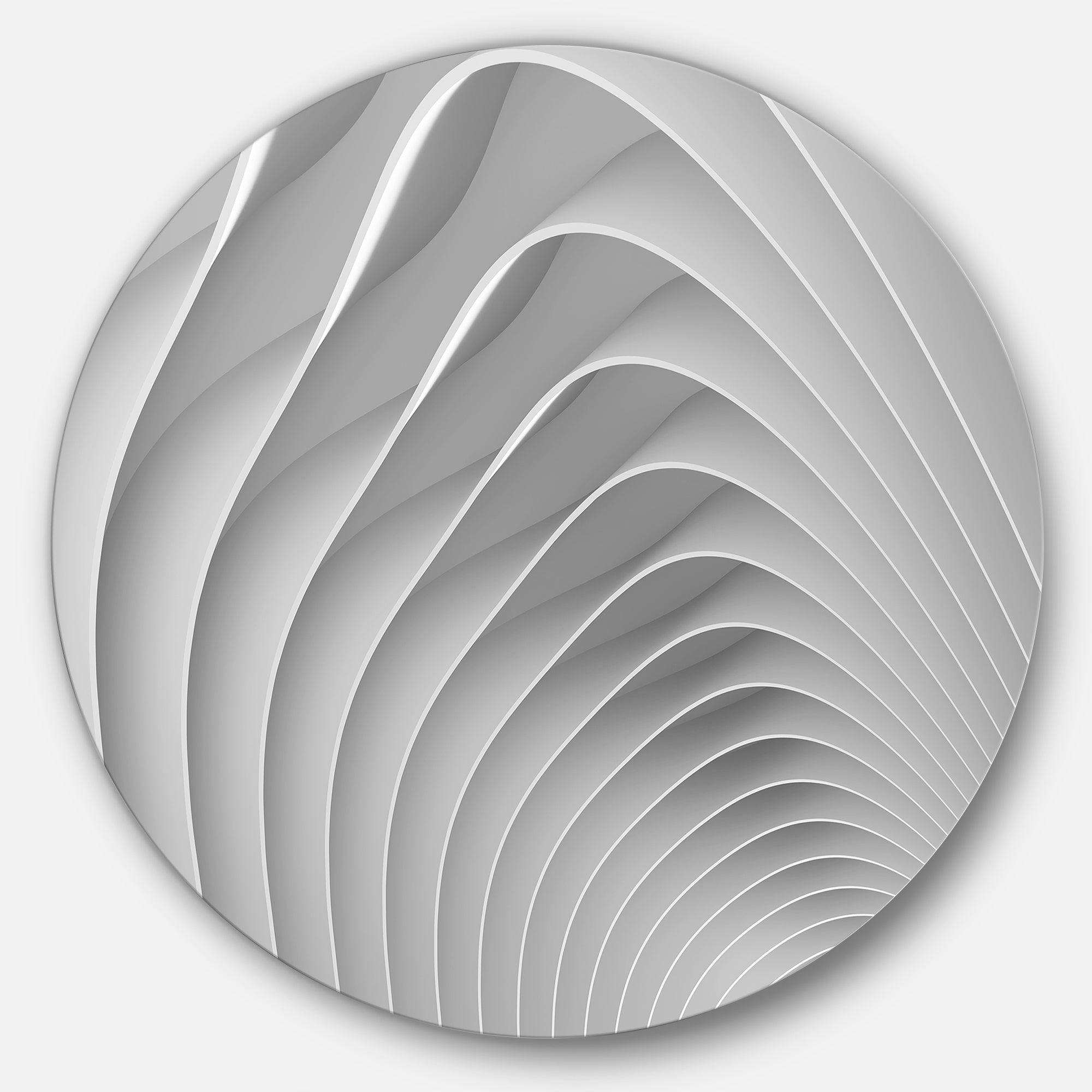 Fractal Bulgy White 3D Waves - Abstract Circle Metal Wall Decor