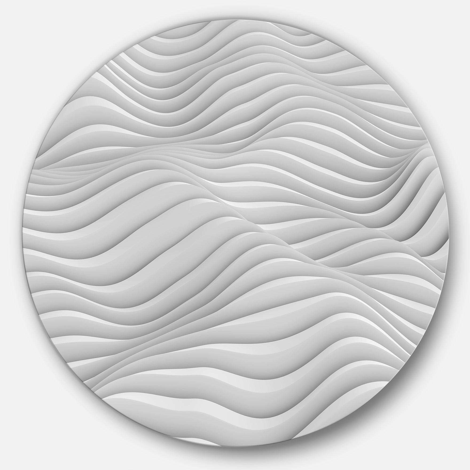 Fractal Rippled White 3D Waves - Abstract Circle Metal Wall Decor