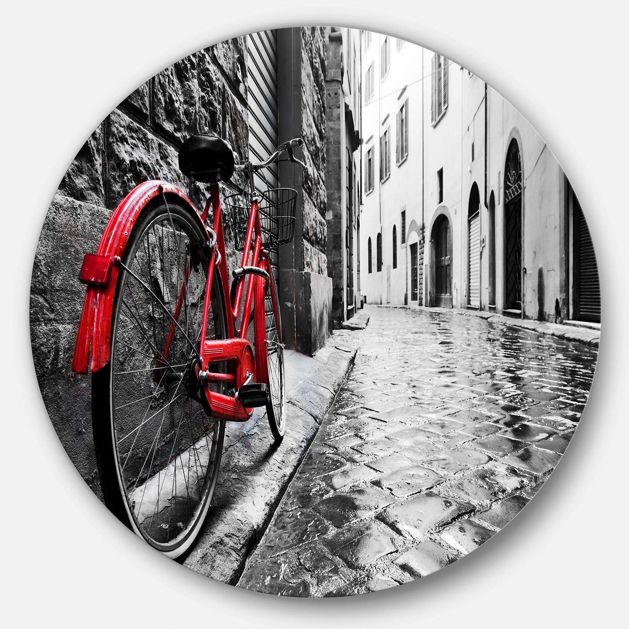 Retro Vintage Red Bike - Architecture Oversized Circle Metal Wall Art