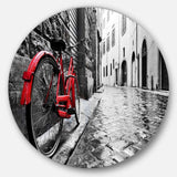 Retro Vintage Red Bike - Architecture Oversized Circle Metal Wall Art