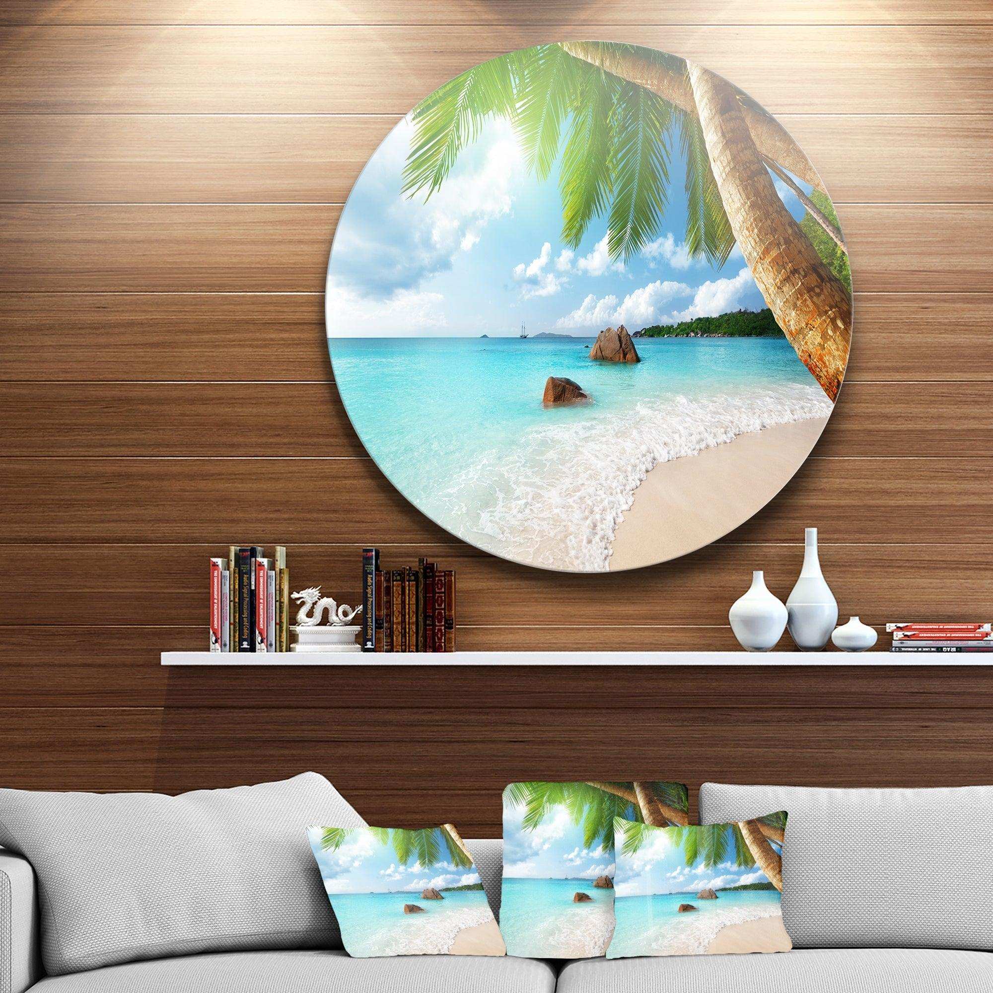 Praslin Island Seychelles Beach - Coastal Round Metal Wall Art