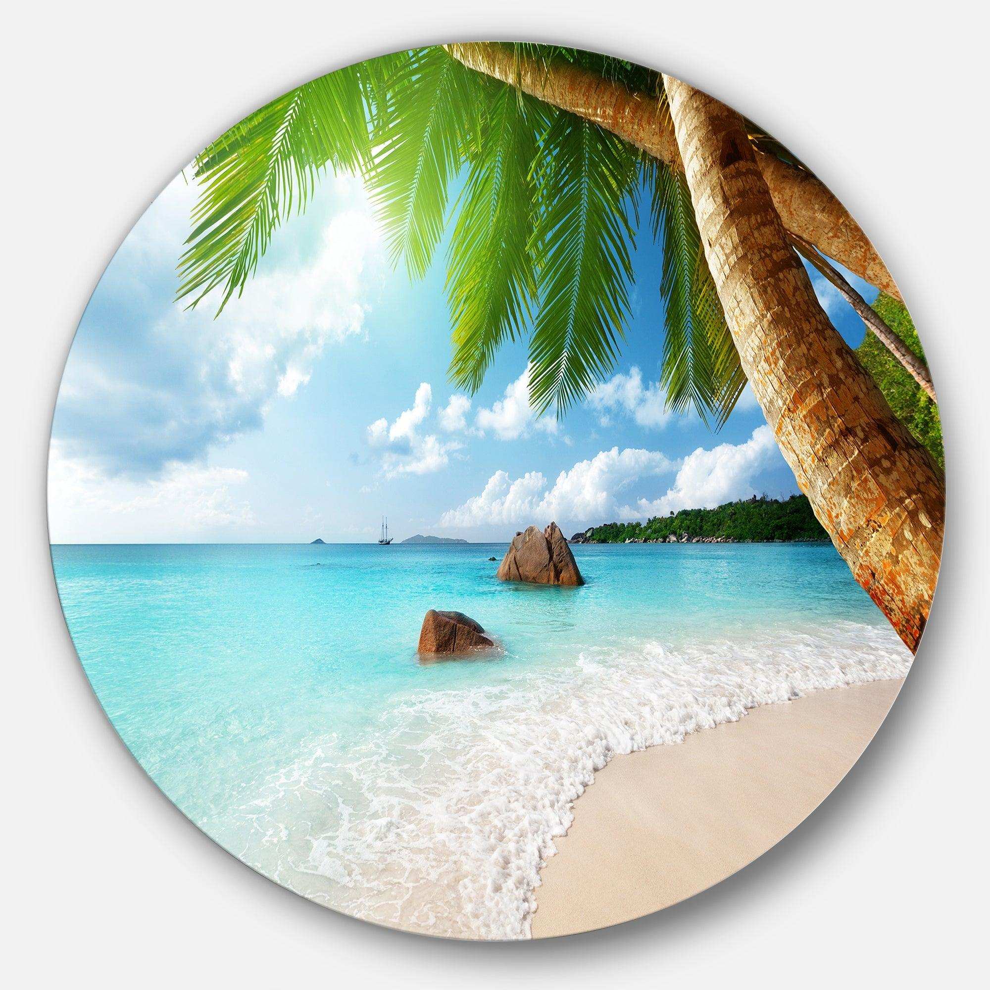 Praslin Island Seychelles Beach - Coastal Round Metal Wall Art