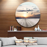 Wooden Floor Sunset - Coastal Metal Circle Wall Art