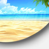 Coconut Palms Bent into Beach - Sea & Shore Round Metal Wall Art