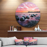 Moeraki Boulders at Sunset - Coastal Circle Metal Wall Decor