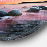 Moeraki Boulders at Sunset - Coastal Circle Metal Wall Decor