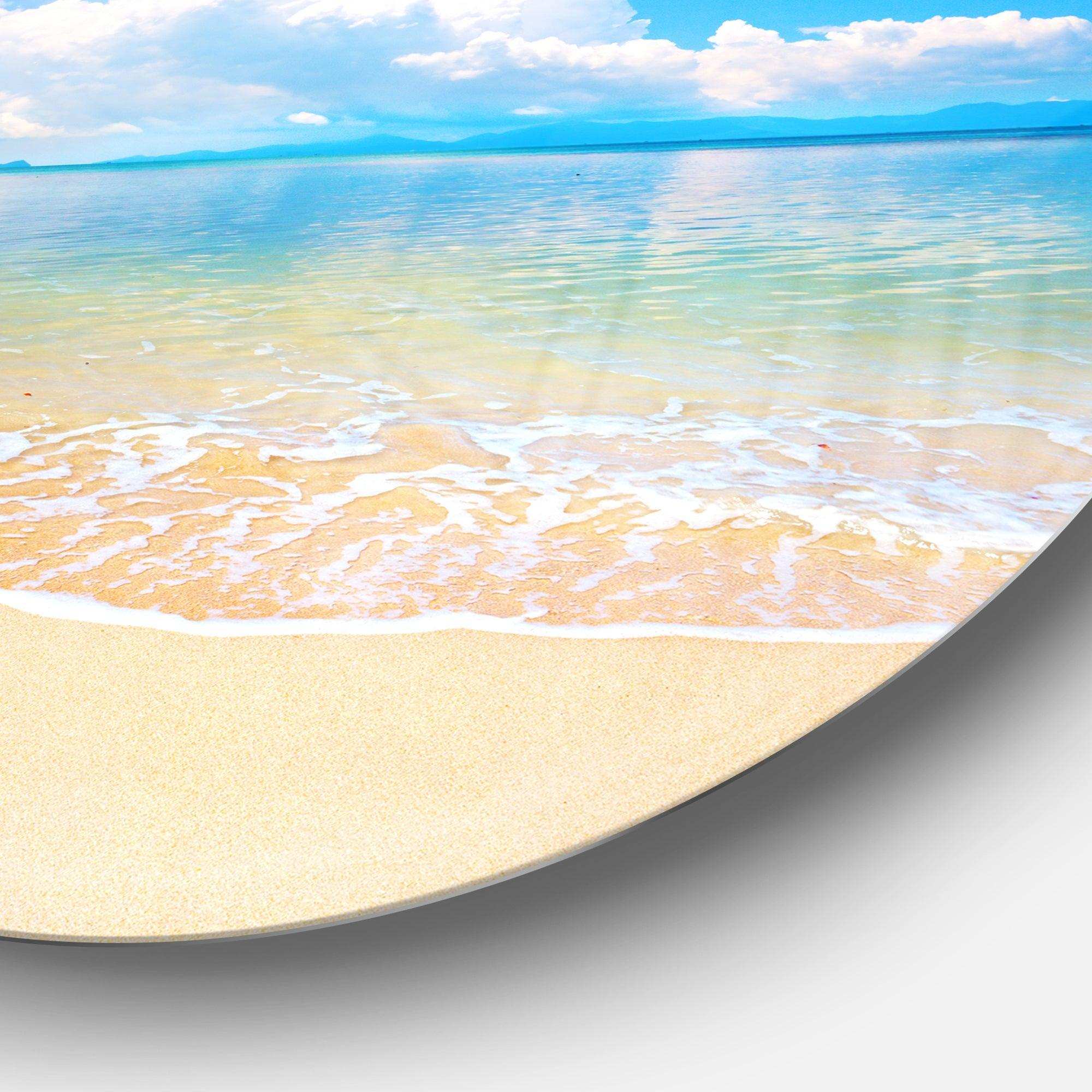 Large Clouds Over Calm Beach - Sea & Shore Round Metal Wall Art
