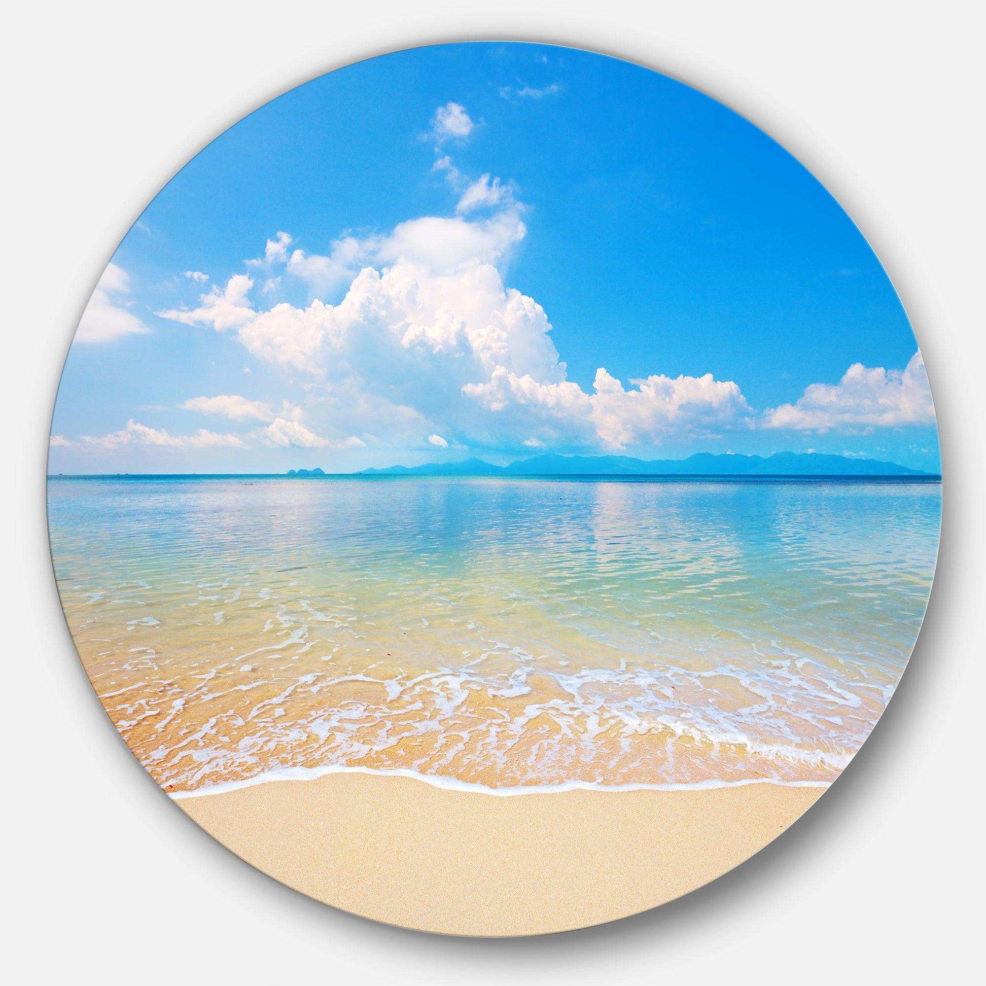 Large Clouds Over Calm Beach - Sea & Shore Round Metal Wall Art