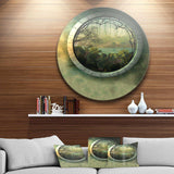 Green Fantasy Landscape with Frame - Landscape Photography Round Metal Wall Art